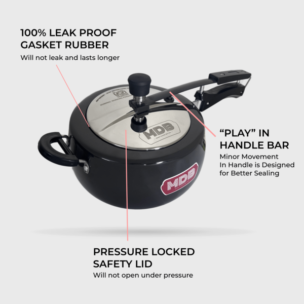 MDB Hard Anodised Handi Pressure Cooker 2L upto 10 L-min