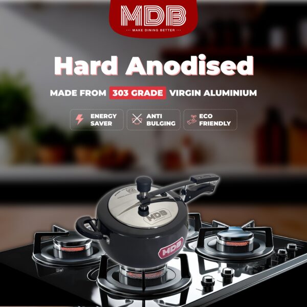 MDB Handi Hard Anodised Curve Pressure Cooker, Aluminium Gas, Inner Lid Design, 3.25 mm Thick Base - Image 7