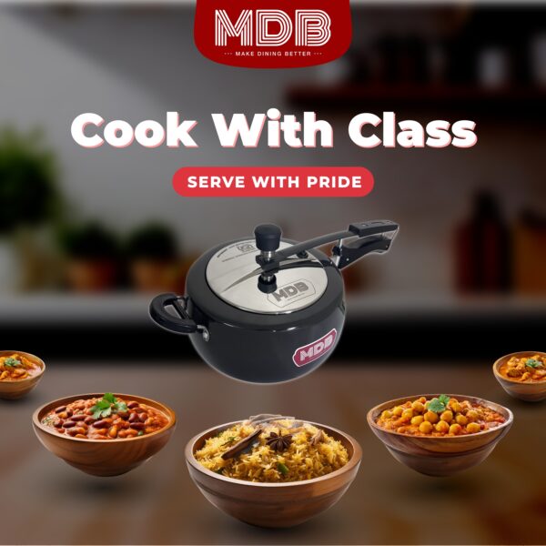 MDB Handi Hard Anodised Curve Pressure Cooker, Aluminium Gas, Inner Lid Design, 3.25 mm Thick Base - Image 2