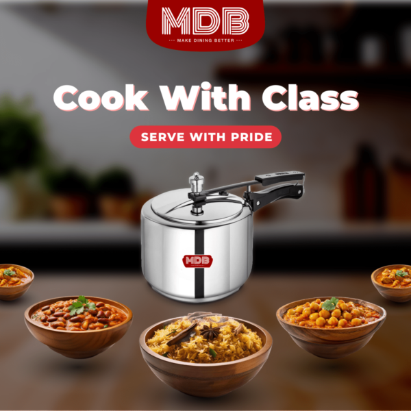 MDB Plain Tri-Ply Pressure Cooker, Gas and Induction Compatible with SS Inner Lid - Image 9